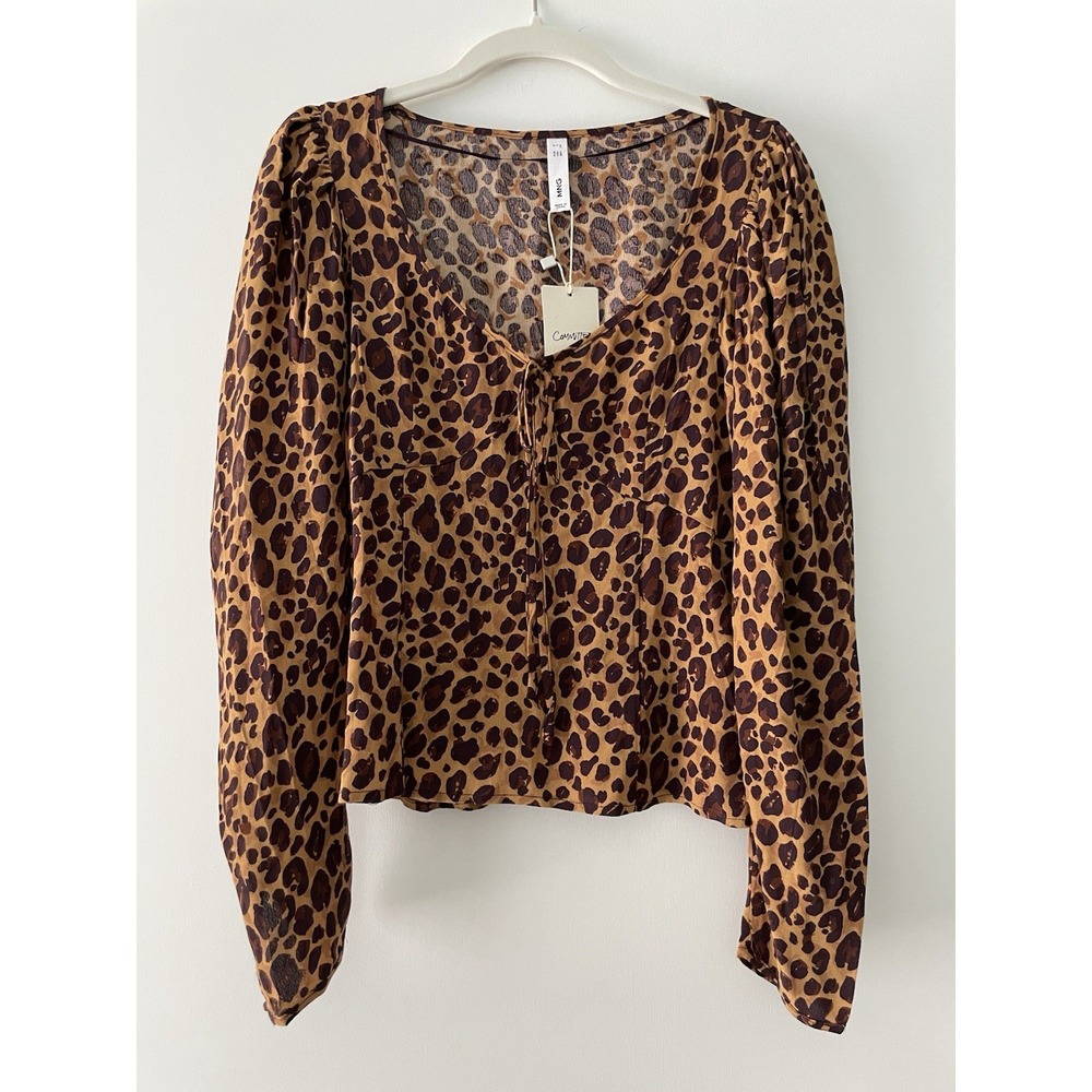 MNG MANGO Women's Leopard Long Sleeve‎ Blouse Top Size 4 Weekend Minimalist NWT